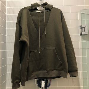 Oversized Cutout V-neck Hoodie
